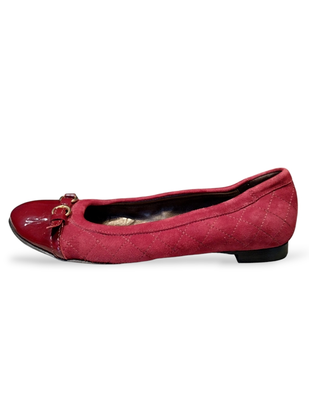 AGL Monika Cap Toe Flats Quilted Suede Patent Ruby 40 Italy